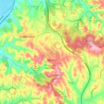 Mentana topographic map, elevation, terrain