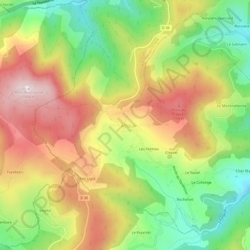 Affoux topographic map, elevation, terrain