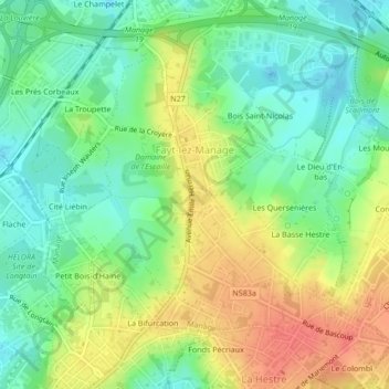 Fayt-lez-Manage topographic map, elevation, terrain