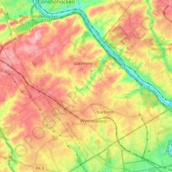 Lower Merion Township topographic map, elevation, terrain