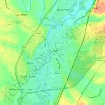 St. Neots topographic map, elevation, terrain