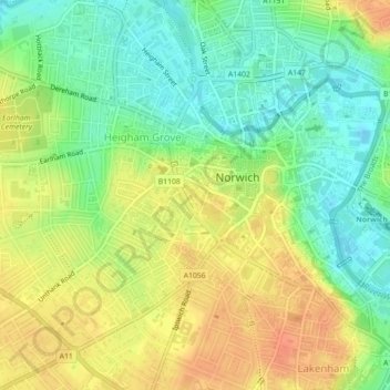 Chapelfield Gardens topographic map, elevation, terrain