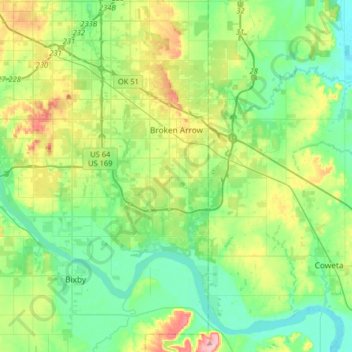 Broken Arrow topographic map, elevation, terrain