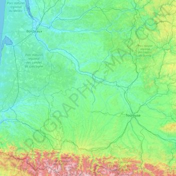 Garonne River topographic map, elevation, terrain