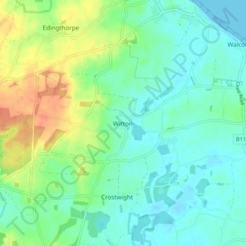 Witton and Ridlington topographic map, elevation, terrain