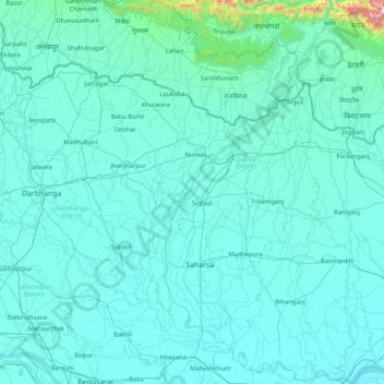 Koshi River topographic map, elevation, terrain