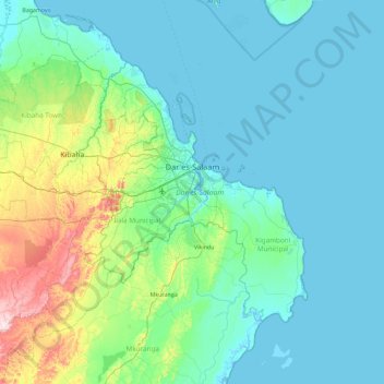 Dar es-Salaam topographic map, elevation, terrain