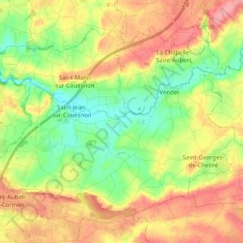 Rives-du-Couesnon topographic map, elevation, terrain