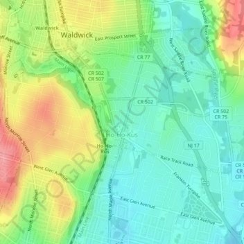 Ho-Ho-Kus topographic map, elevation, terrain