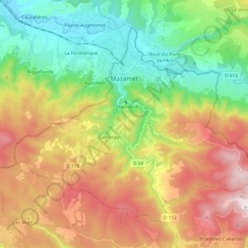 Mazamet topographic map, elevation, terrain