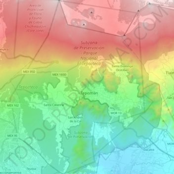 Tepoztlán topographic map, elevation, terrain