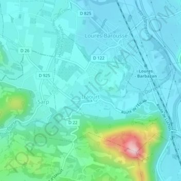 Izaourt topographic map, elevation, terrain