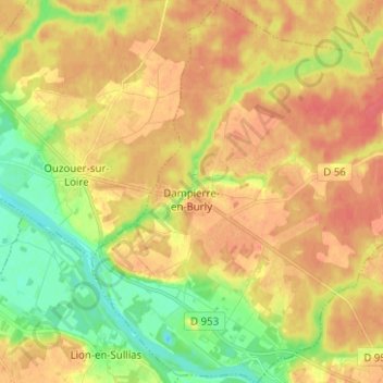 Dampierre-en-Burly topographic map, elevation, terrain