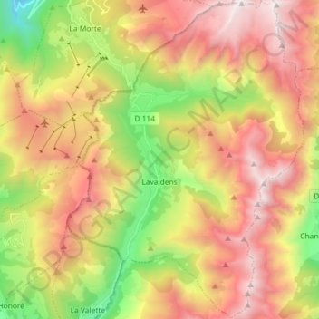 Lavaldens topographic map, elevation, terrain