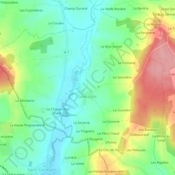 Gémages topographic map, elevation, terrain