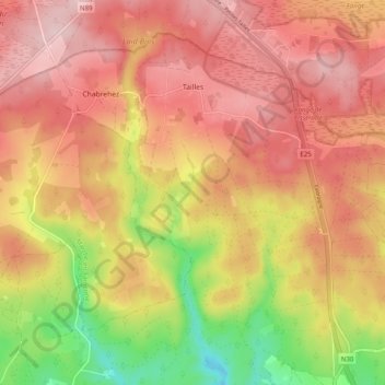 Tailles topographic map, elevation, terrain