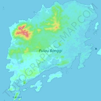 Banggi Island topographic map, elevation, terrain