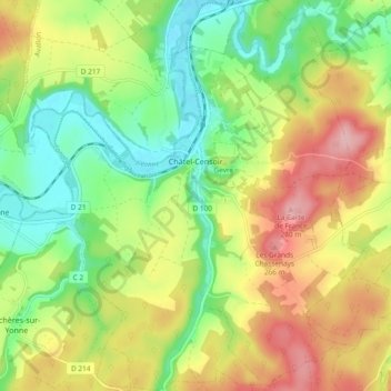 Châtel-Censoir topographic map, elevation, terrain