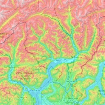 Ticino topographic map, elevation, terrain