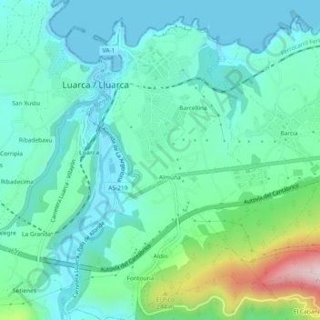 Luarca topographic map, elevation, terrain