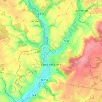 Sargé-sur-Braye topographic map, elevation, terrain