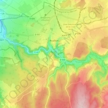Avallon topographic map, elevation, terrain