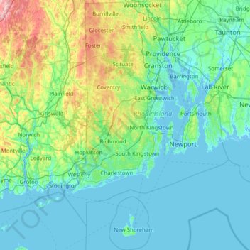 Rhode Island topographic map, elevation, terrain