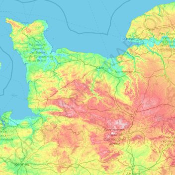 Lower Normandy topographic map, elevation, terrain