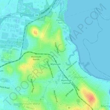Wynnum topographic map, elevation, terrain