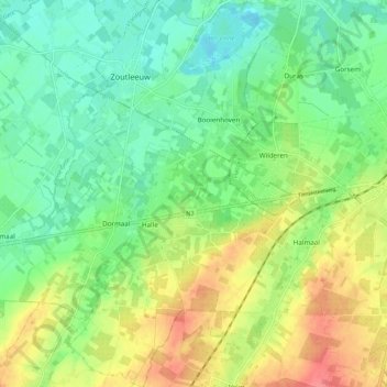 Halle-Booienhoven topographic map, elevation, terrain