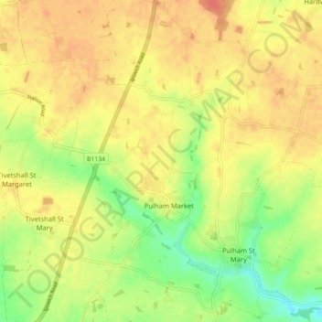 Pulham Market topographic map, elevation, terrain