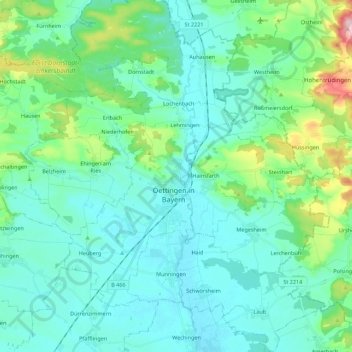 Oettingen in Bayern (VGem) topographic map, elevation, terrain