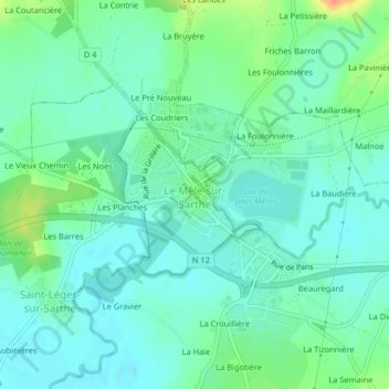 Le Mêle-sur-Sarthe topographic map, elevation, terrain