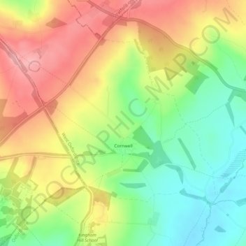 Cornwell topographic map, elevation, terrain