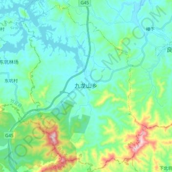 九龙山乡 topographic map, elevation, terrain