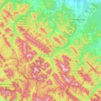 Perehinske Settlement Hromada topographic map, elevation, terrain