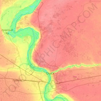 Omsk topographic map, elevation, terrain