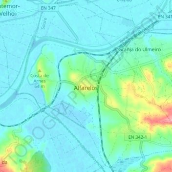 Alfarelos topographic map, elevation, terrain