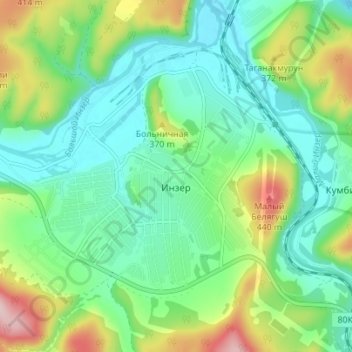 Инзер topographic map, elevation, terrain