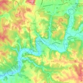 Brantôme topographic map, elevation, terrain