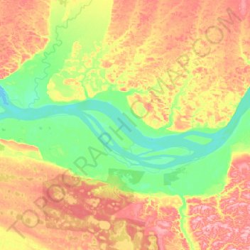 Aldan River topographic map, elevation, terrain