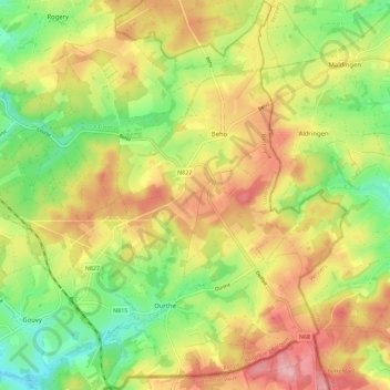 Beho topographic map, elevation, terrain