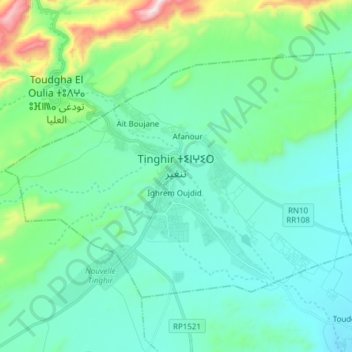 Tinghir topographic map, elevation, terrain