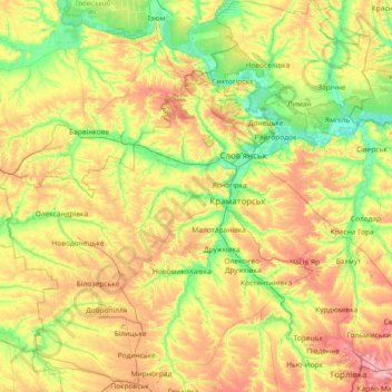 Краматорский район topographic map, elevation, terrain