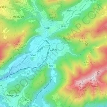 Canzo topographic map, elevation, terrain