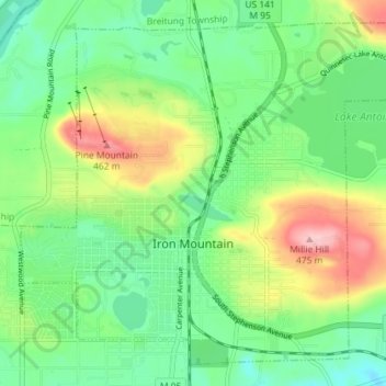Iron Mountain topographic map, elevation, terrain