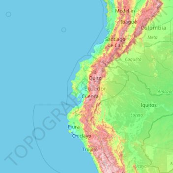 Ecuador topographic map, elevation, terrain