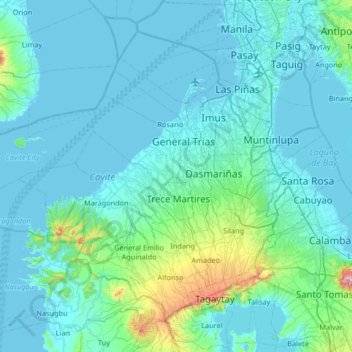 Cavite topographic map, elevation, terrain