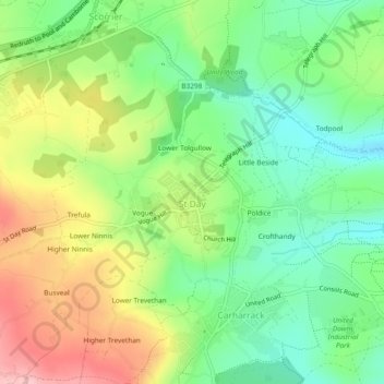 St. Day topographic map, elevation, terrain