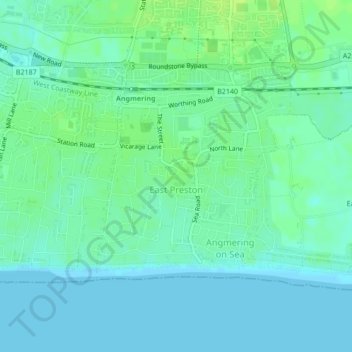 East Preston topographic map, elevation, terrain